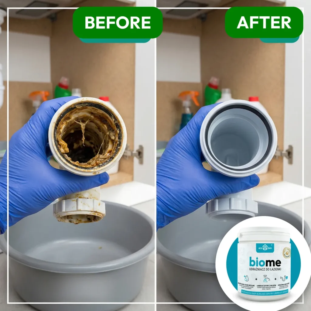 Before and after: BioMe Biological Bathroom Drain Unblocker 500 g